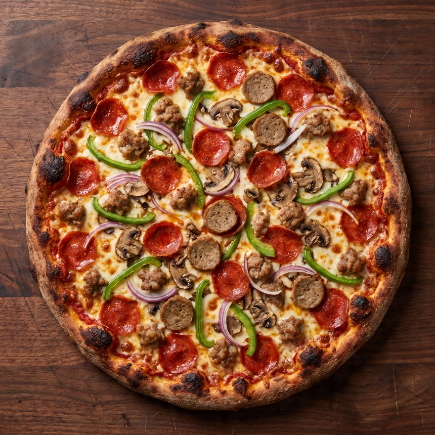 The Godfather supreme pizza loaded with pepperoni, sausage, peppers, onion and mushroom